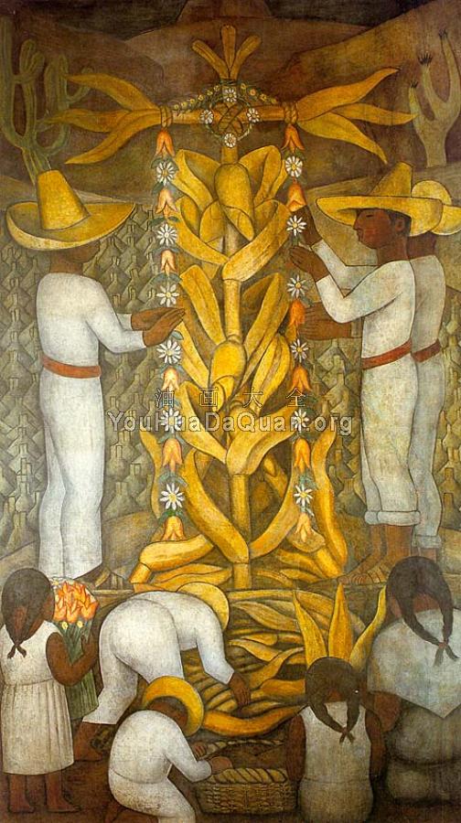 The Maize Festival ,La fiesta del maiz, from the cycle,Political Vision of the Mexican People - 迭戈·里维拉